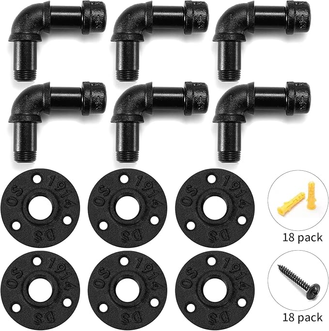 Bathroom Towel Hooks for Hanging 6 Pack Vintage Industrial Pipe Towel Holder Black Wall Mounted Heavy Duty Hook Decorative for Farmhouse Bathroom Kitchen (6, Black)