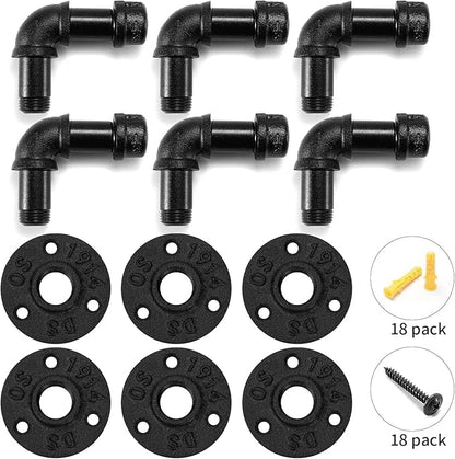 Bathroom Towel Hooks for Hanging 6 Pack Vintage Industrial Pipe Towel Holder Black Wall Mounted Heavy Duty Hook Decorative for Farmhouse Bathroom Kitchen (6, Black)