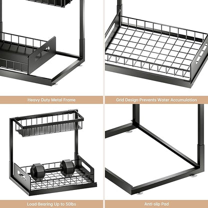 VUSIGN Under Kitchen Sink Organizer 2 Tier, Pull Out Under Sink Organizers and Storage, Bathroom Cabinet Kitchen Organization Storage Shelf, 1 Pack Black