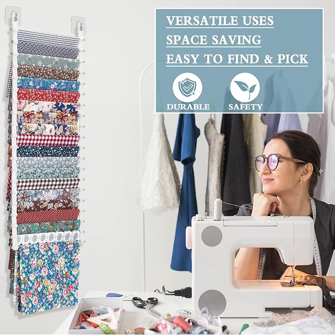 20-Shelf Hanging Wall Fabric Organizer, Over The Door Cloth Organizer with 4 Hooks, Closet Hanging Fabric Storage for Sewing & Quilting Collection(13.8 Inch)