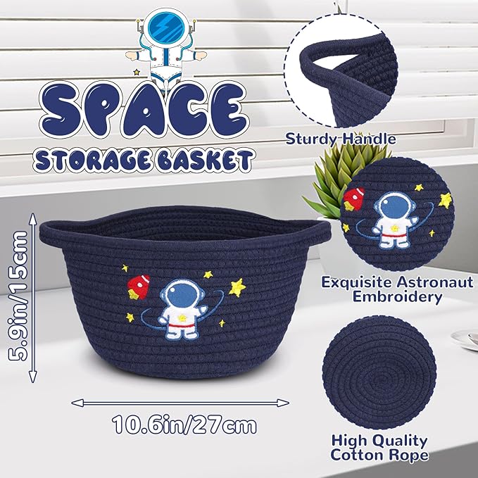 Space Storage Basket, Woven Basket with Handle Small Laundry Basket Organizer for Baby Shower, Blanket, Shelf, Cat Dog Toy Organizer, Gifts Empty, 9"x9"x5" Baskets for Organizing