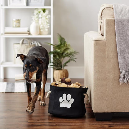 Bone Dry Pet Storage Collection Collapsible Bin, Black, Small Round