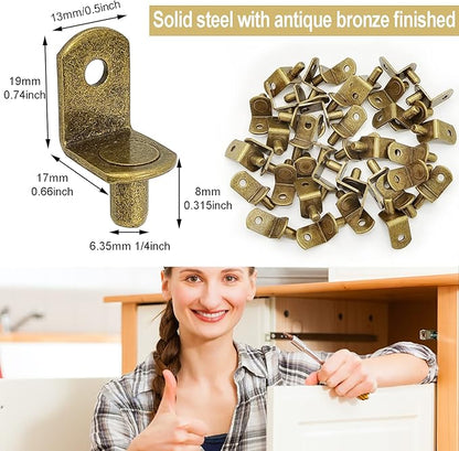 40 Pcs Shelf Pins Pegs,1/4 Inch L-Shaped Shelf Support Pegs,Bookshelf Pegs for Shelves,Cabinet Shelf Bracket Pegs with Hole,Shelf Pins Holders for Kitchen Furniture & Closet,Bronze Tone