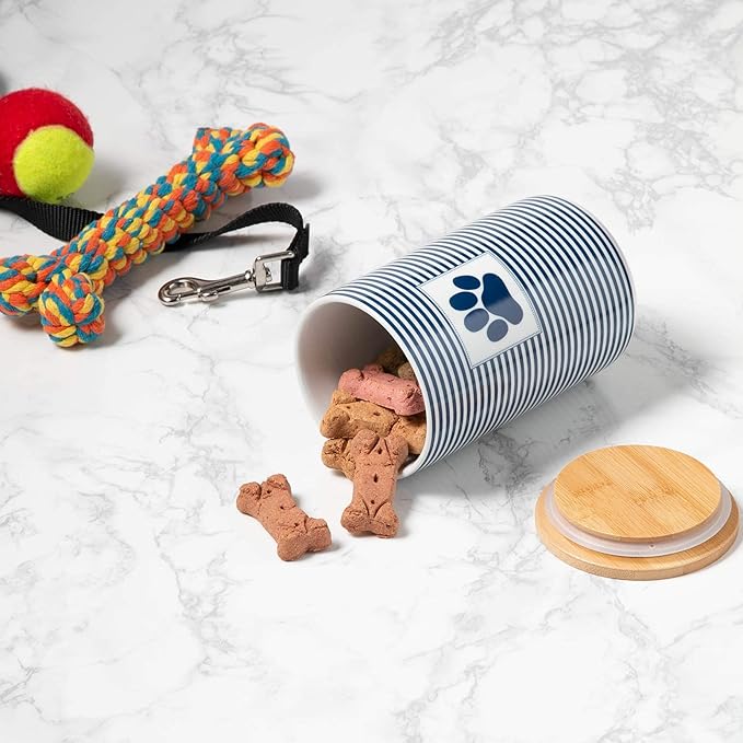 Bone Dry Paw & Patch Ceramic Pet Collection, Treat Canister, 4x6.5, Nautical Blue (Pack of 2)