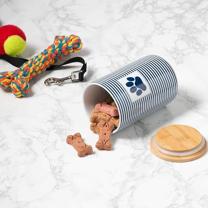 Bone Dry Paw & Patch Ceramic Pet Collection, Treat Canister, 4x6.5, Nautical Blue (Pack of 2)