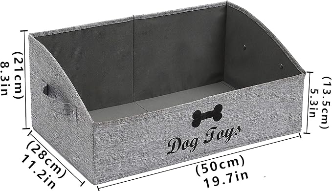 Geyecete Foldable Fabric Trapezoid Organizer Box - Collapsible Basket for Dog Toys (Gray)