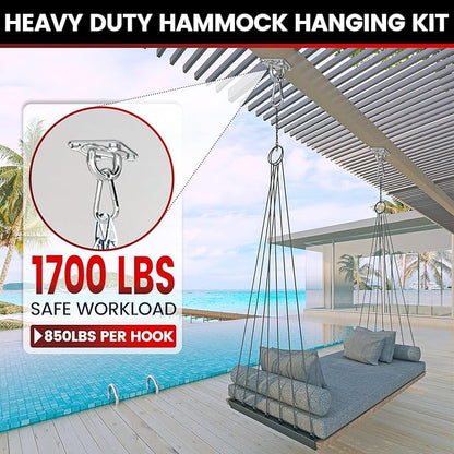 sprookber 304 Stainless Steel Pad Eye Snap Hooks, M10 Heavy Duty Ceiling Hook, 1700lb Capacity Hammock Swing Hanging kit, Plant Hangers, Marine Hardware Staple Hook Loop with Screws, Set of 8