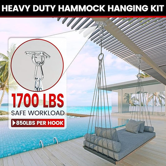 sprookber 304 Stainless Steel Pad Eye Snap Hooks, M10 Heavy Duty Ceiling Hook, 1700lb Capacity Hammock Swing Hanging kit, Plant Hangers, Marine Hardware Staple Hook Loop with Screws, Set of 8