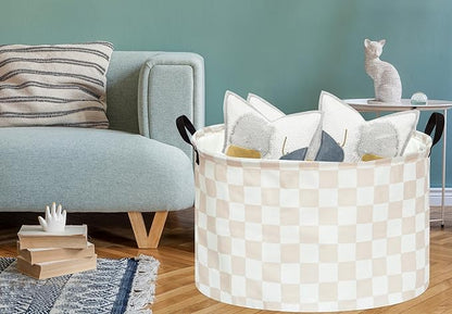 Checkered Storage Basket Extra Large 80L Kids Hamper Baby Laundry Basket Waterproof Toys Car Organizer Collapsible Canvas for Home/Dorm/Pet/Office/Closet/Shelf/Gift Baskets