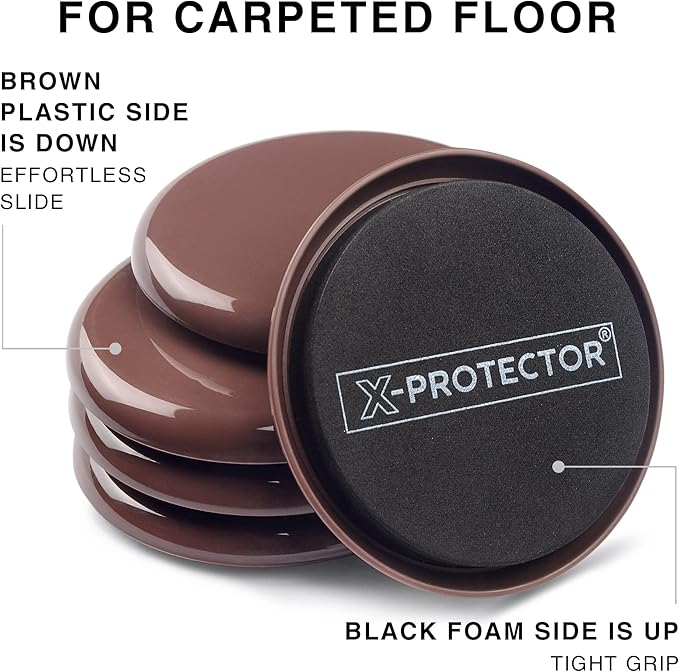 Furniture Sliders for Carpet X-PROTECTOR - 16 PCS Moving Pads 2 1/2" - Sliders for Furniture. Move Your Furniture Easily with Reusable Furniture Moving Sliders for Carpets!