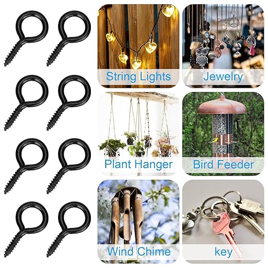 Aovchei Eye Screws, 150PCS 0.59 Inch Long, Black 304 Stainless Steel Self Tapping Eye Hooks Bolts, Indoor & Outdoor for Hanging Artwork