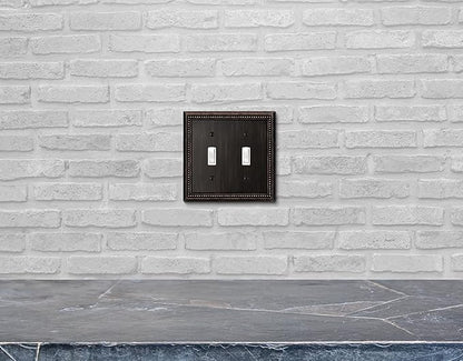 Henne Bery Sunken Pearls Heavy Duty Decorative Wall Plate Switch Plate Outlet Cover (Double Toggle, Aged Bronze)