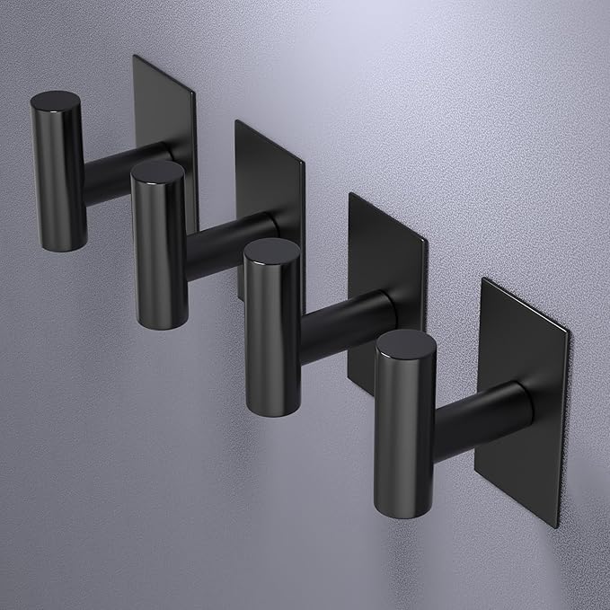 VAEHOLD Wall Towel Hooks, Heavy Duty Sticky Holder Waterproof Towel Hooks for Hanging Coat, Clothes, Closet Hook Wall Mount for Kitchen (Black, 6 Pack)