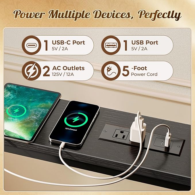 Huuger 141.7 Inch Sofa Table with Power Outlets and USB-C Ports, 5.9 Inch Narrow Entryway Table, Behind Couch Table with Storage, Extra-Long Console Table, Living Room, Black
