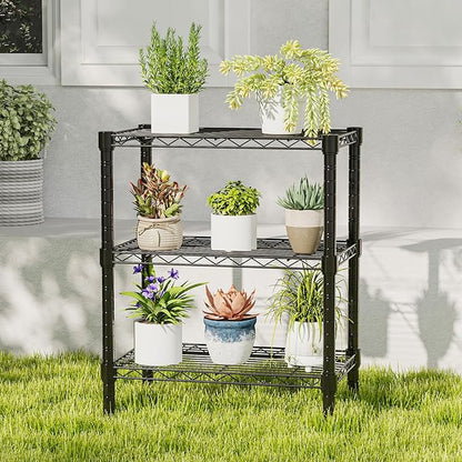 DUMOS 3-Tier Metal Wire Storage Shelves, Adjustable Standing Storage Rack Shelf, Heavy Duty Steel Shelving Unit Organizers for Kitchen Bathroom Pantry Garage, 23.3" W×13.4" D×30" H, Black