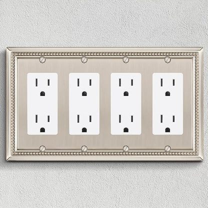 Henne Bery Sunken Pearls Heavy Duty Decorative Wall Plate Switch Plate Outlet Cover (Quad Decorator, Satin Nickel)