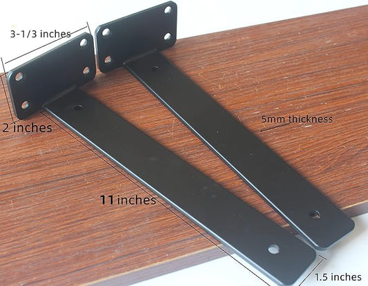 8 Pack - 11 inch Black Hidden L Shelf Bracket (1/5 Inch Thicked) Iron Floating Shelf Brackets Rustic Industrial Metal Brackets for Shelf Support