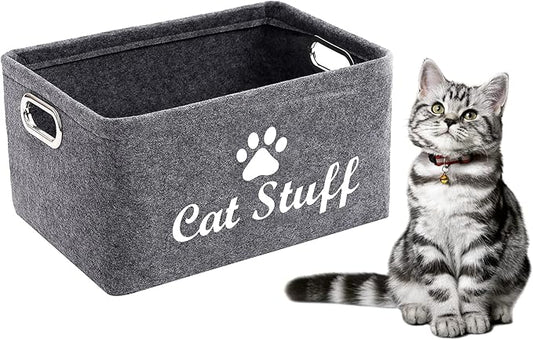 Geyecete Cat Apparel & Accessories/Cat Toys/Pet Supplies Storage Basket/Bin with Handles, Collapsible & Convenient Storage Solution for Office, Bedroom, Closet, Toys, Laundry(Grey)
