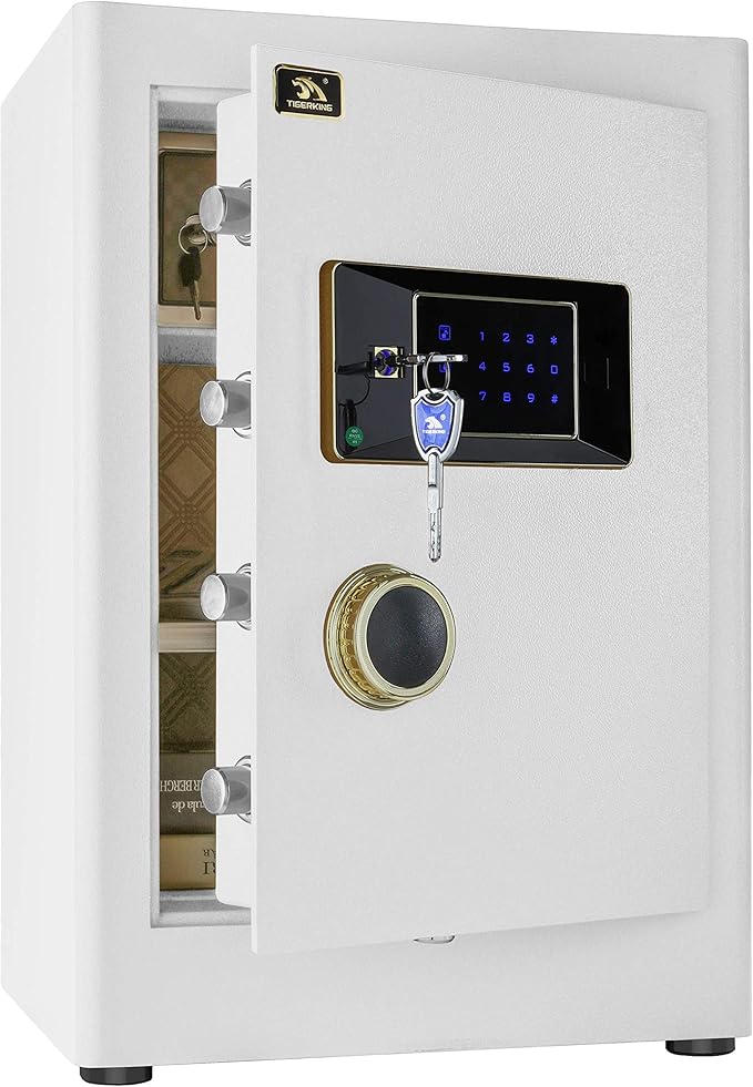 TIGERKING 2.05 Cu Ft Heavy Duty Security Home Safe – Digital Touchscreen Lock, Anti-Theft, Adjustable Shelves, Easy to Use, Ideal for Home or Office, White