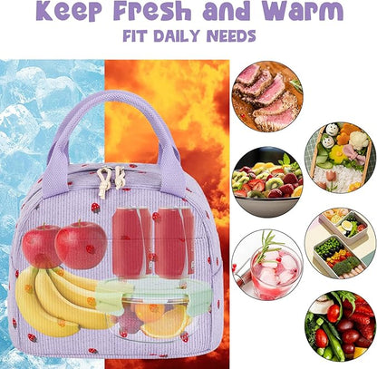 Bluboon Lunch Bag for Women Men Cute Corduroy Lunch Tote Bags Reusable Insulated Lunch Box Large Capacity Reusable Insulated Cooler for Work Picnic or Travel