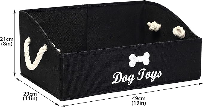 Geyecete Large Dog Toys Storage Bins - Foldable linen Trapezoid Organizer Boxes with weave Rope Handle, Collapsible Basket for Shelves (Black-DOG)