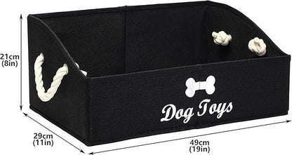 Geyecete Large Dog Toys Storage Bins - Foldable linen Trapezoid Organizer Boxes with weave Rope Handle, Collapsible Basket for Shelves (Black-DOG)