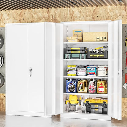 INTERGREAT Metal Lockable Storage Cabinet, 72” H Storage Cabinet with 2 Doors and 4 Adjustable Shelves for Office, Home, Garage, Pantry (Assembly Required, 18”D, White)