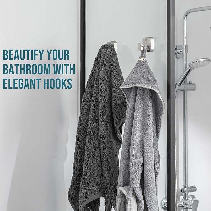 TAILI 304 Stainless Steel Bathroom Suction Hooks for Towel, Bathrobe, Loofah, Patented Strong Suction Cup Holder, No Damage Hanging Glass Shower Wall Hook, Hold Up to 11 Lbs, 2 Pack, Silver