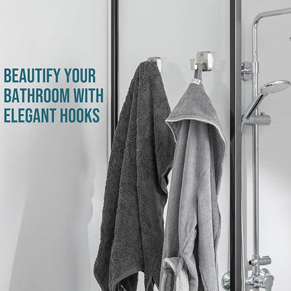 TAILI 304 Stainless Steel Bathroom Suction Hooks for Towel, Bathrobe, Loofah, Patented Strong Suction Cup Holder, No Damage Hanging Glass Shower Wall Hook, Hold Up to 11 Lbs, 2 Pack, Silver