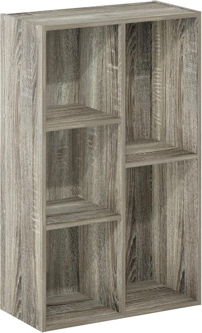 Furinno LUDER Book Shelf, 5-Cube Bookshelf, Reversible Bookcase, 9.4 x 19.5 x 31.5, for Living Room, Bedroom, Home Office, French Oak