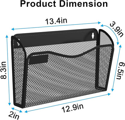 Wall File Organizer, Mesh Hanging File Organizer, Home Office Organization and Storage, 6 Single Pockets Document Magazine Rack