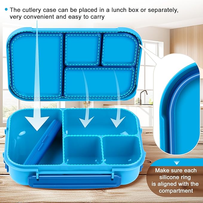 Lunch Box Kids,Bento Box Adult,Leakproof Lunch Containers for Adults/Kids/Toddler,1200ML-4 Compartments bento Lunch box with Utensil,Microwave & Dishwasher & Freezer Safe (Blue)