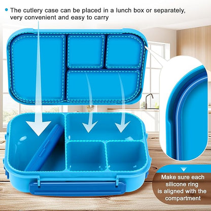 Lunch Box Kids,Bento Box Adult,Leakproof Lunch Containers for Adults/Kids/Toddler,1200ML-4 Compartments bento Lunch box with Utensil,Microwave & Dishwasher & Freezer Safe (Blue)