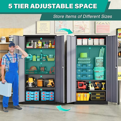 SISESOL Wide & Deep Metal Storage Cabinet with Lock & Adjustable Shelves,72" Gray Garage Storage Cabinet with Locking Doors,Locking Metal Cabinets for Home,Office,Shop,Garage 72x36x18