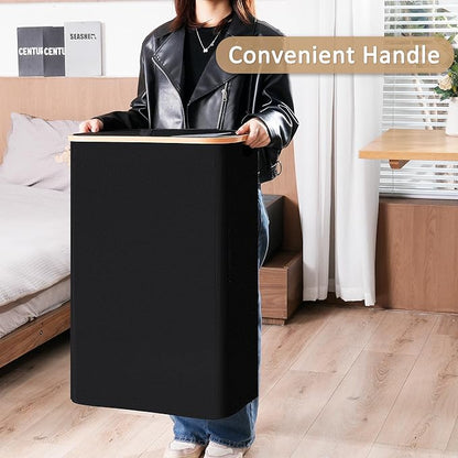 Slim Laundry Basket with Lid, Narrow Dirty Clothes Hampers for Laundry with Handle, Skinny Laundry Bin for Laundry Room, Dorm, Bedroom and Bathroom, 26.4 Gallon (100L) Black