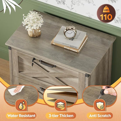 DEVAISE 2 Drawer File Cabinet, Lateral Wood Filing Storage Cabinet with Lock, Farmhouse Printer Stand for Home Office Fits Letter/Legal/A4 Size, Gray Oak