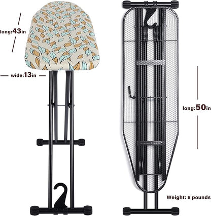 Ironing Board with Heat Resistant Cover,Foldable Full Size Iron Board,Heavy Sturdy Legs,Height Adjustable,Wall Mount & Closet Hanger (13x43)
