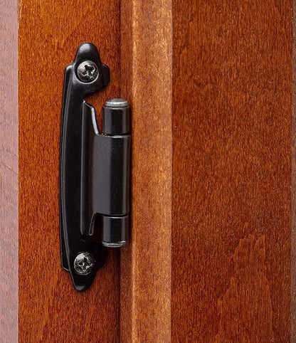 Decobasics 1/2" Overlay Matte Black Cabinet Hinges (5 Pair -10 Pcs) Self Closing Bath & Kitchen Cabinet Hinges Black Flush Mount w/Door Bumpers & Upgraded Screws