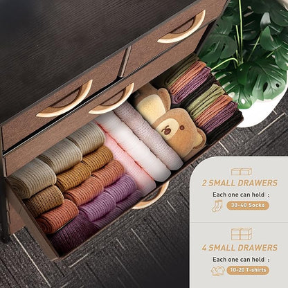 Mifuro Tall Dresser for Bedroom, Vertical Storage Organizer Tower with 6 Drawers, Chest of Drawers with Fabric Bins, Steel Frame, Wood Top for Bedroom, Closet, Entryway- Brown