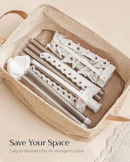 SONGMICS 2-Tier Clothes Drying Rack, 72-Inch Folding Laundry Drying Rack with 3 Rotatable Arms for Hangers, 24 Clips, Stainless Steel, for 27 Pieces of Clothes, White and Silver ULLR512W01