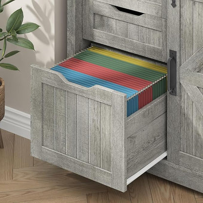Vabches Lateral File Cabinets with Adjustable Shelf, Farmhouse Filing Cabinet for Home Office, Filing Organization Storage Cabinets with Sliding Barn Door for Hanging Files Letter/A4.
