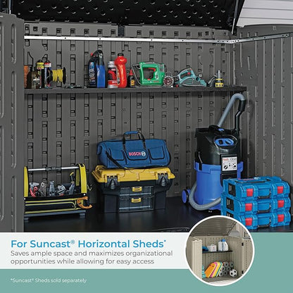 Suncast Horizontal or XL Vertical Shed Shelf Kit, Space Saving Shelving for Wall Mount Outdoor Storage Structures, 50" W x 10.25" D x 1.25" H, Black