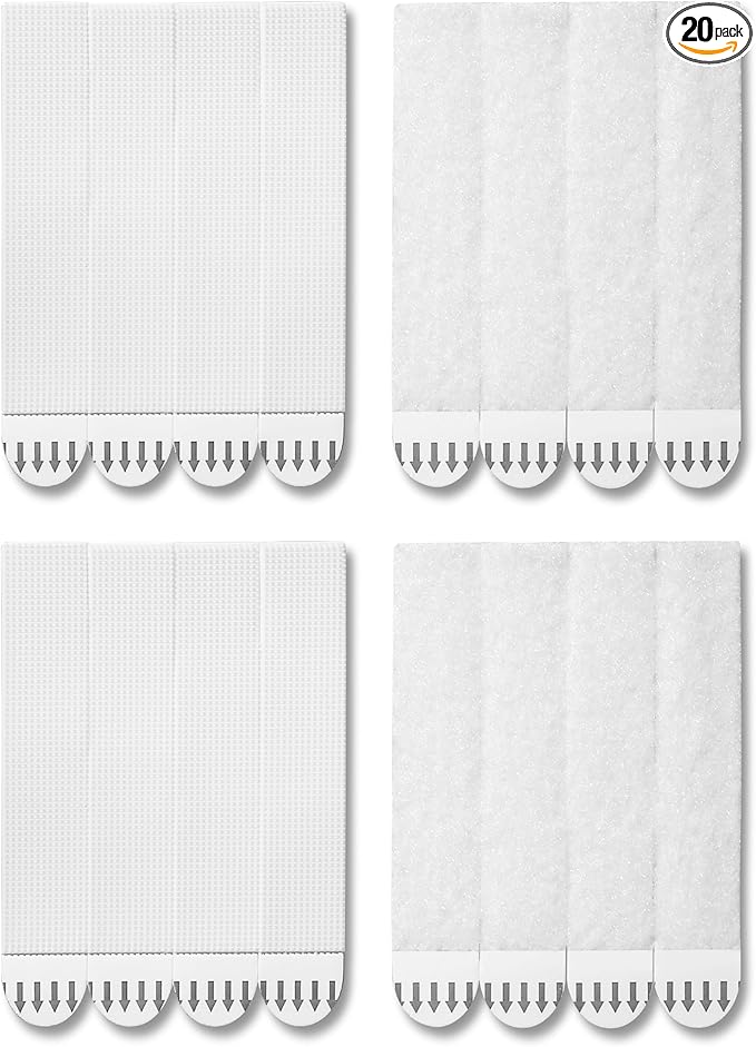 20-Pairs(40 Strips) XL Picture Hanging Strips, Removable Hook and Loop Tape, Picture Hanger Damage Free, Adhesive Strips for Frame Hanging and Christmas Decorations, Heavy Duty