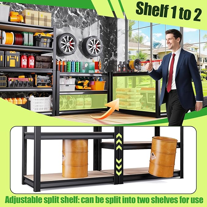 Garage Shelving,Heavy Duty Garage Storage Shelves,Metal Shelving Unit,5 Tier Adjustable Steel Utility Shelf,Use for Basement,Warehouse, Pantry Closet,Black (72" H*36" W*15.9" D)
