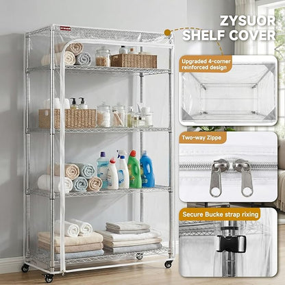 Clear PVC Wire Shelf Cover, 30" W x 14" D x 62" H, 3-Way Opening with Two-Way Zippers, Waterproof See-Through Rack Cover for Pantry & Bathroom, Laundry Room, Kitchen & Garage