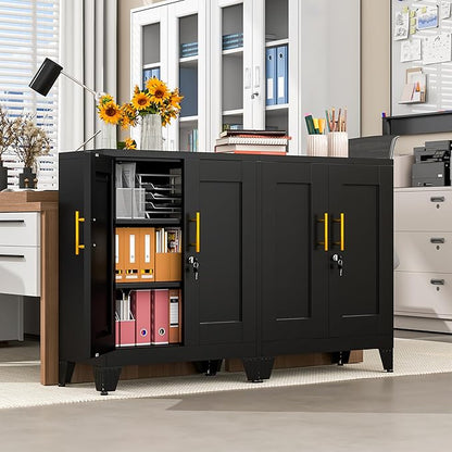 Black Metal Storage Cabinet, 36" Tall Locking Storage Cabinet with 2 Adjustable Shelves, Steel Locker Organizer, for Office, Home, School, 2PS
