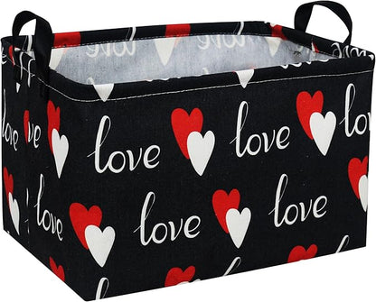 Essme Rectangular Heart Basket Gift Storage Box,Heart Storage Bins Organizer with Handles for Girls Room Decor,Basket,Shelf Basket.(Black love)
