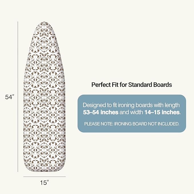 Ironing Board Cover and Pad 15"x54" Extra Thick Natural Cotton, Scorch and Stain Resistant Padding, Standard Size Iron Board Cover with Fasteners Heavy Duty Elastic Edge, Heatproof Taupe