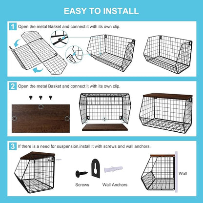 Laundry Room Shelves Wall Mounted with Storage Basket - Stackable Wire Wall Shelves Organizer for Towels, Detergent, Tissues | Space-Saving Over Washer & Dryer, Small Spaces(11.8"Wx7.9"Dx8.5"H)