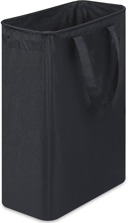 efluky Slim Laundry Basket, Narrow Laundry Hamper with Handles, Collapsible Dirty Clothes Hamper, Tall Laundry Bin for Laundry Room, Dorm and Bedroom, 12.7 Gallons(48L) Black